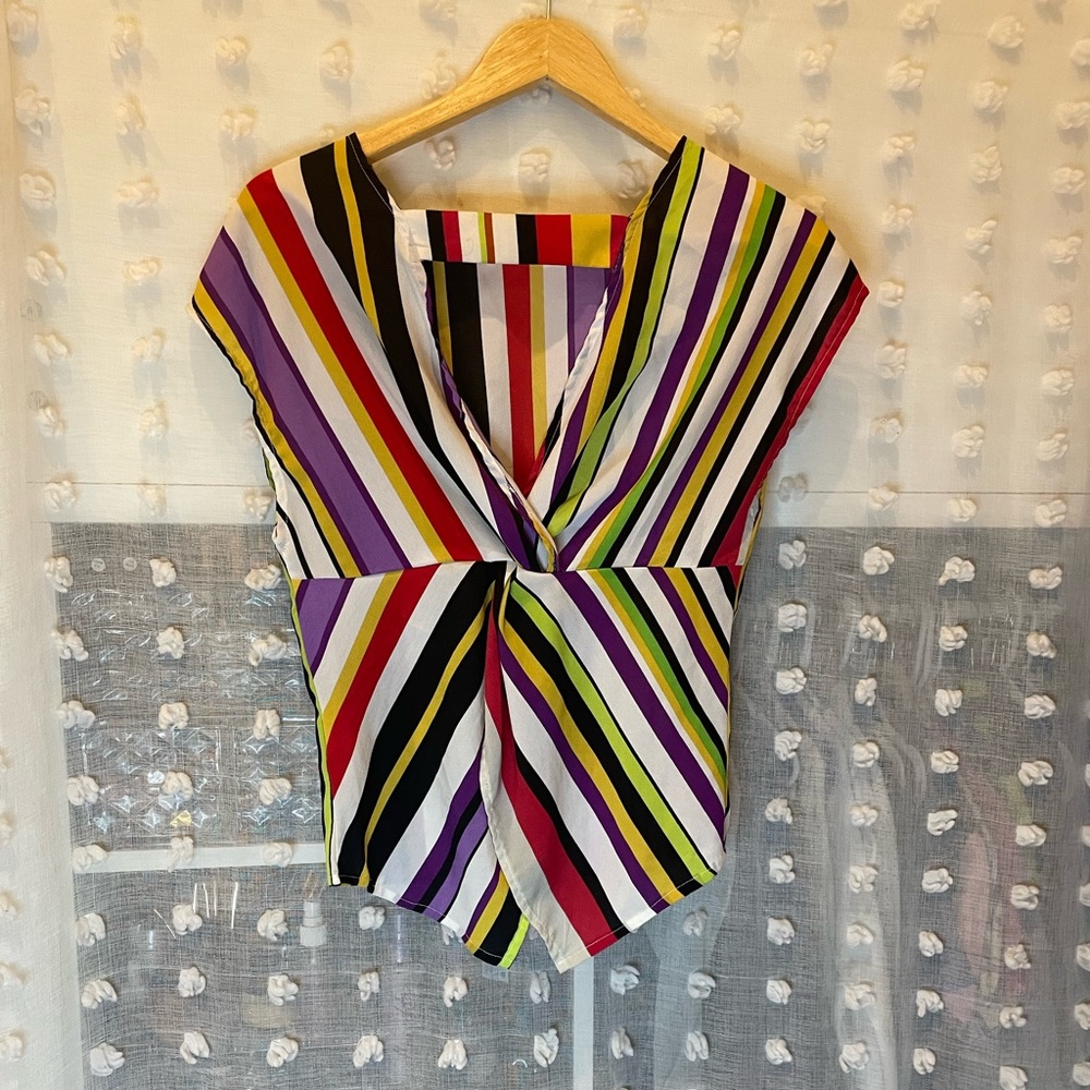 SHEIN striped asymmetrical cross back shirt with opening sz small